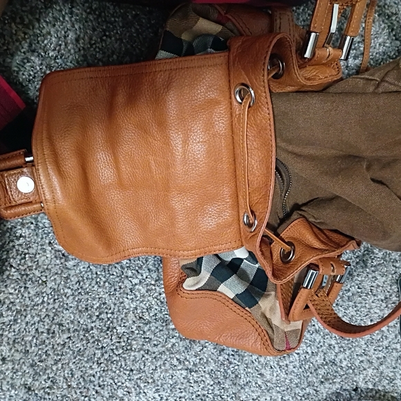 Burberry Tan and Black Plaid Leather Shoulder Bag - Picture 4 of 5